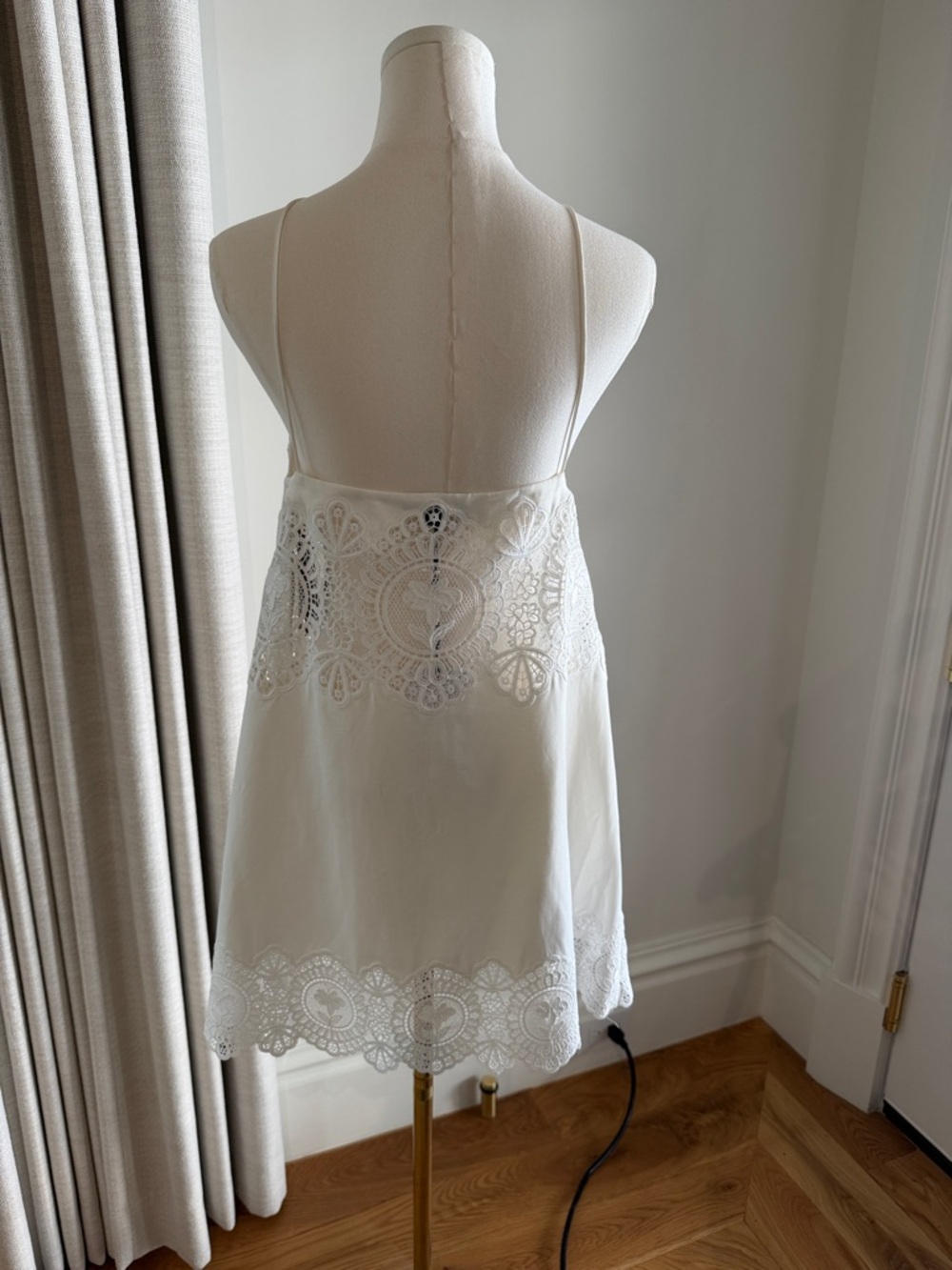 Retrofete White Linen Lace-Trim Mini Slip Dress - Picture 2 of 5